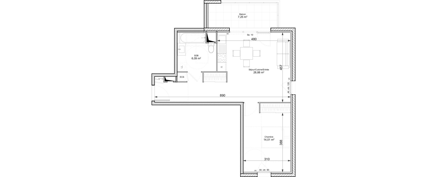 Appartement T2 de 48,98 m2 &agrave; Chasse-Sur-Rh&ocirc;ne Centre