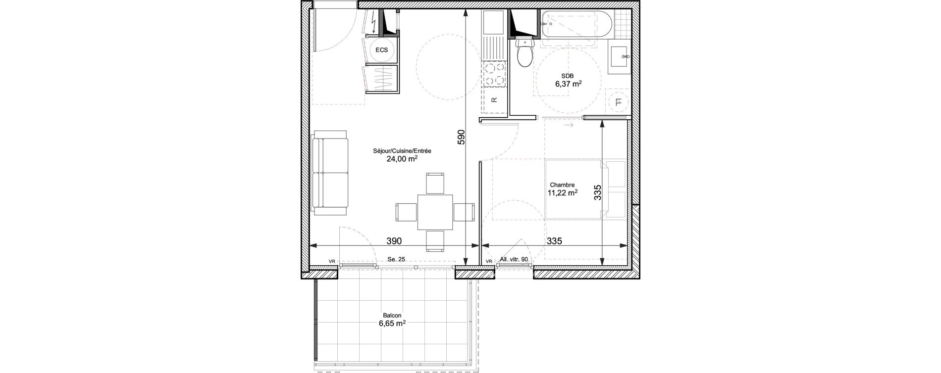 Appartement T2 de 41,59 m2 &agrave; Chasse-Sur-Rh&ocirc;ne Centre