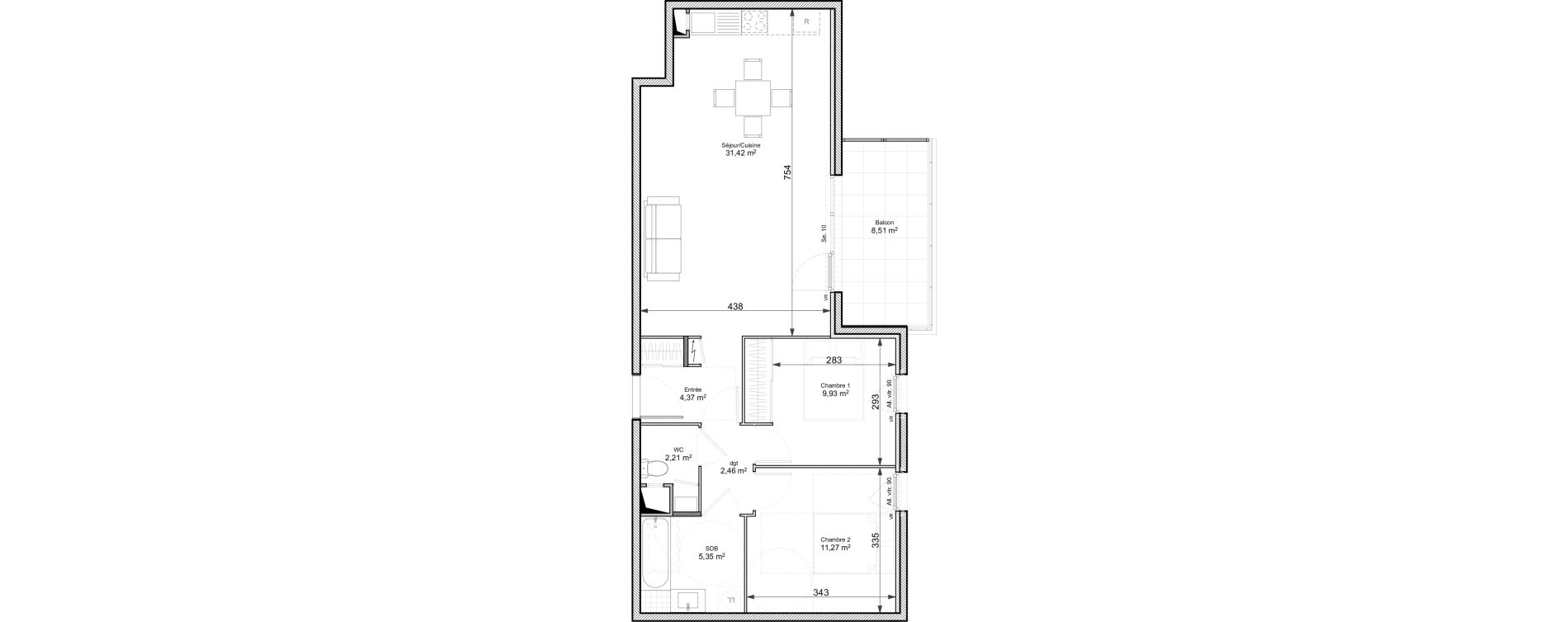 Appartement T3 de 67,01 m2 &agrave; Chasse-Sur-Rh&ocirc;ne Centre