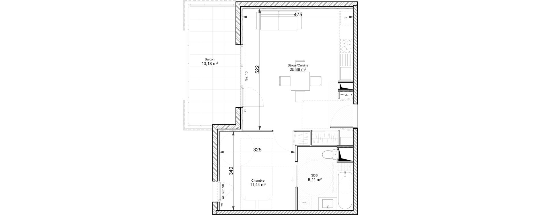 Appartement T2 de 42,93 m2 &agrave; Chasse-Sur-Rh&ocirc;ne Centre