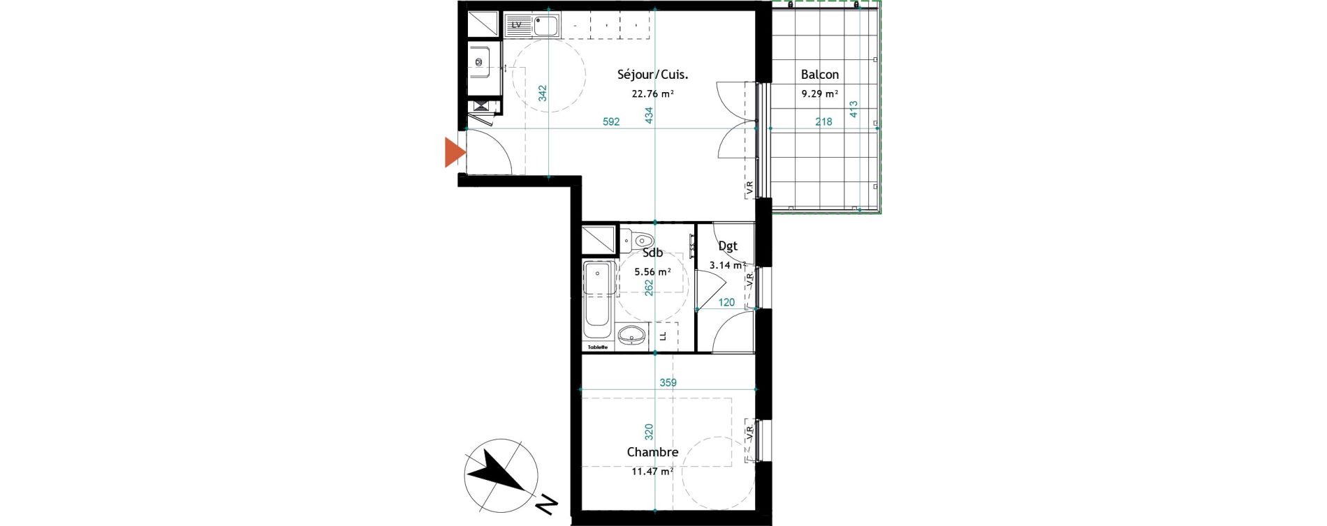 Appartement T2 de 42,93 m2 &agrave; Chasse-Sur-Rh&ocirc;ne Centre