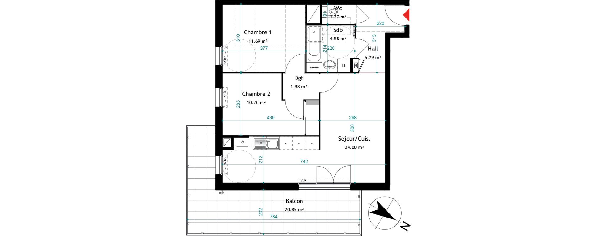 Appartement T3 de 59,11 m2 &agrave; Chasse-Sur-Rh&ocirc;ne Centre