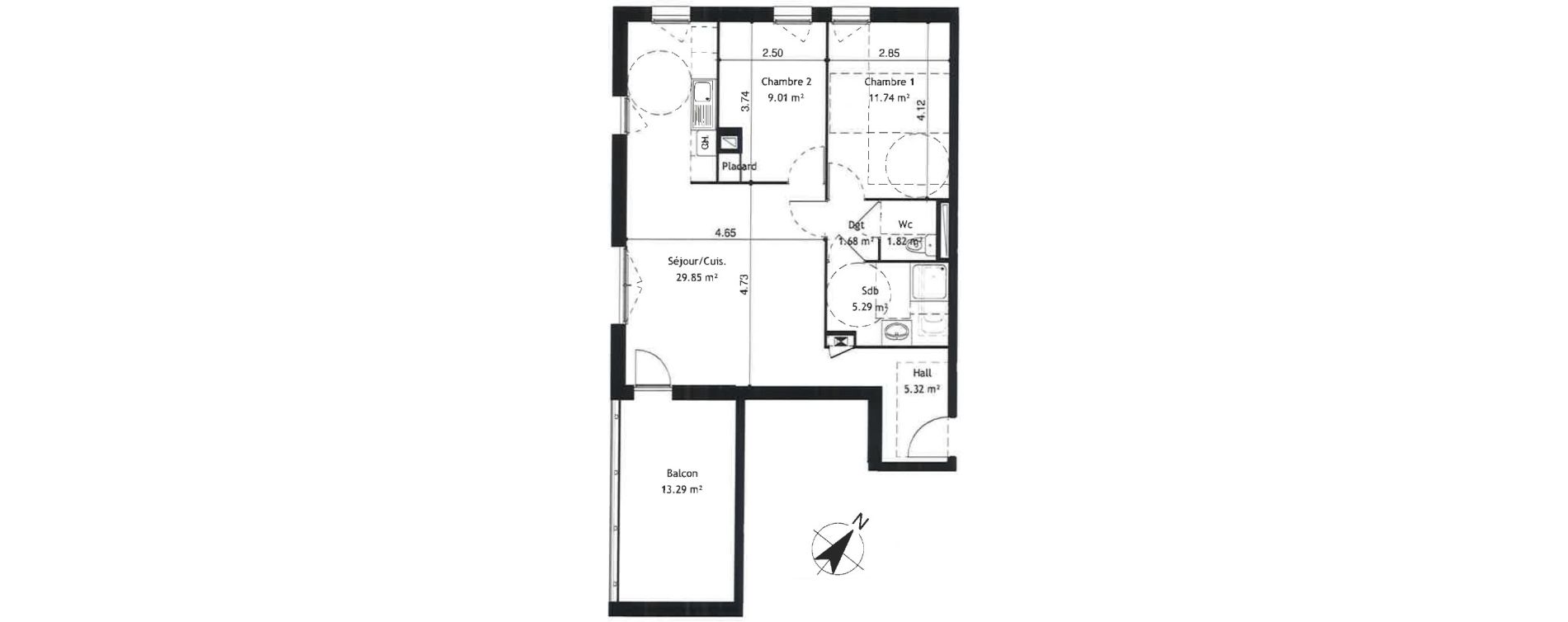Appartement T3 de 64,71 m2 &agrave; Chasse-Sur-Rh&ocirc;ne Centre