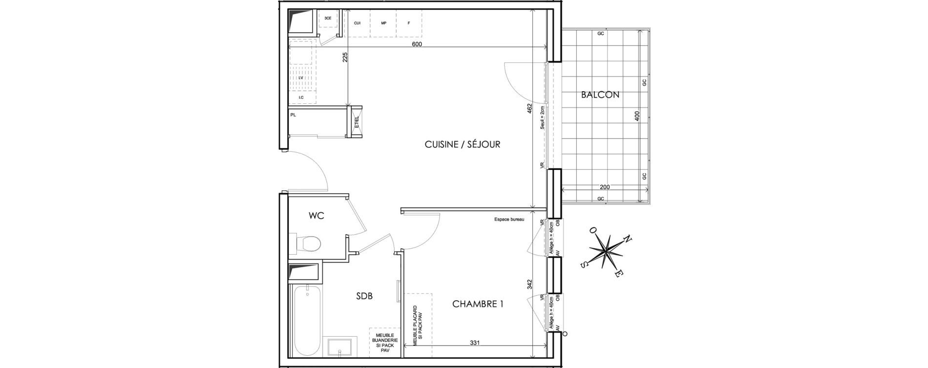 Appartement T2 de 46,42 m2 &agrave; Claix Centre