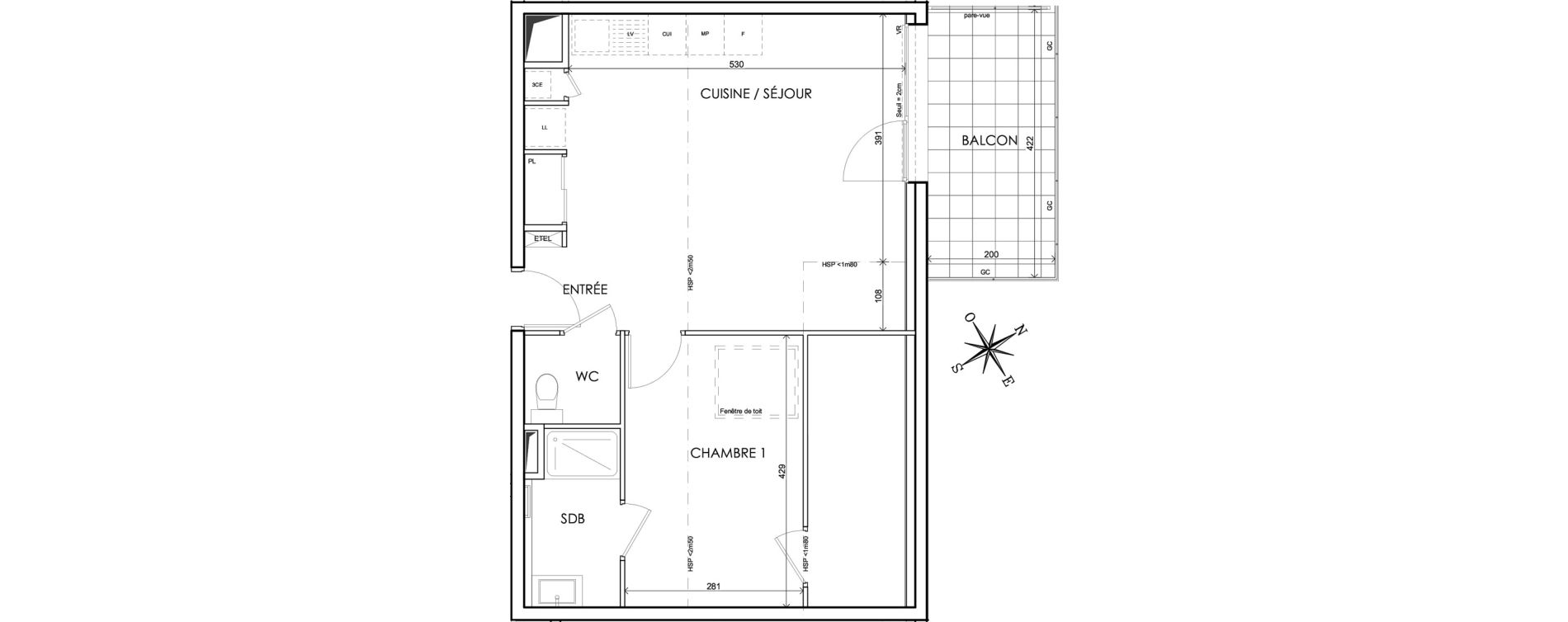 Appartement T2 de 45,59 m2 &agrave; Claix Centre