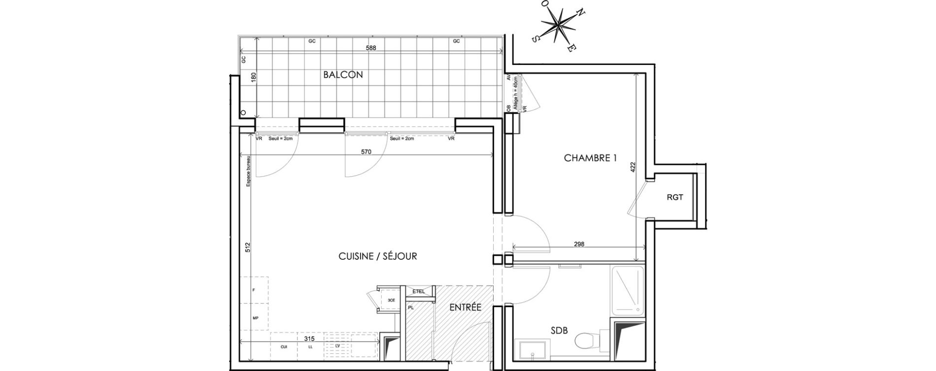 Appartement T2 de 47,66 m2 &agrave; Claix Centre