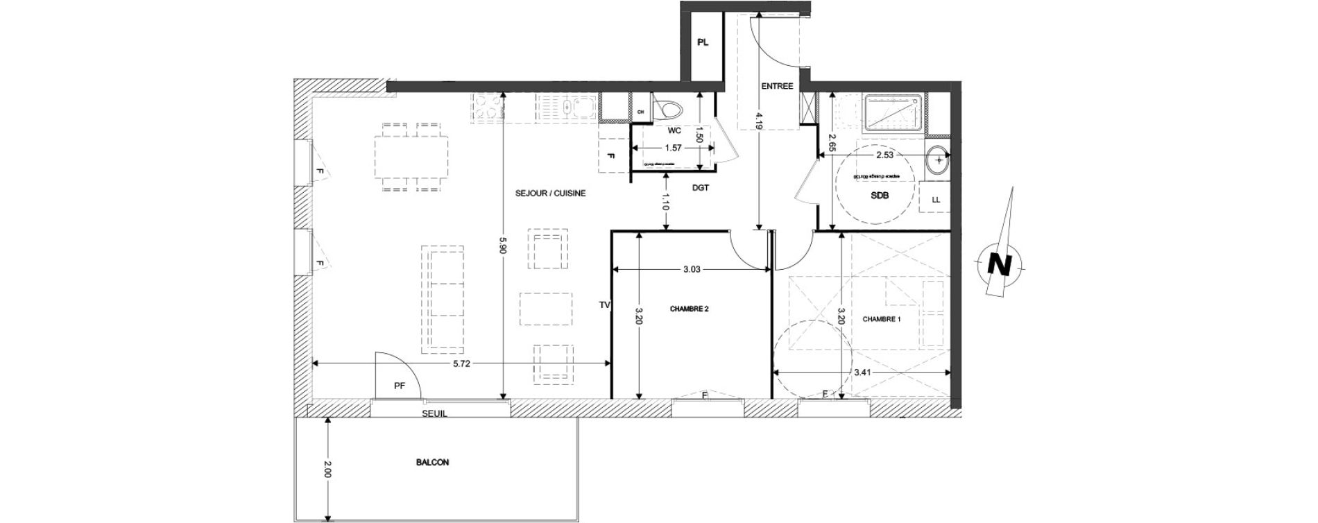 Appartement T3 de 73,05 m2 &agrave; Claix Centre