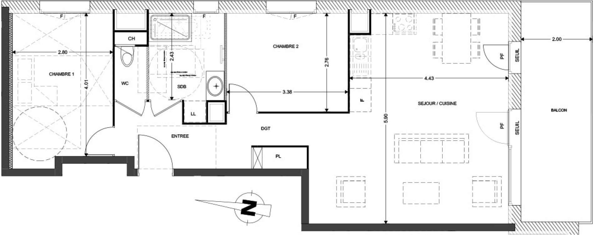 Appartement T3 de 65,67 m2 &agrave; Claix Centre