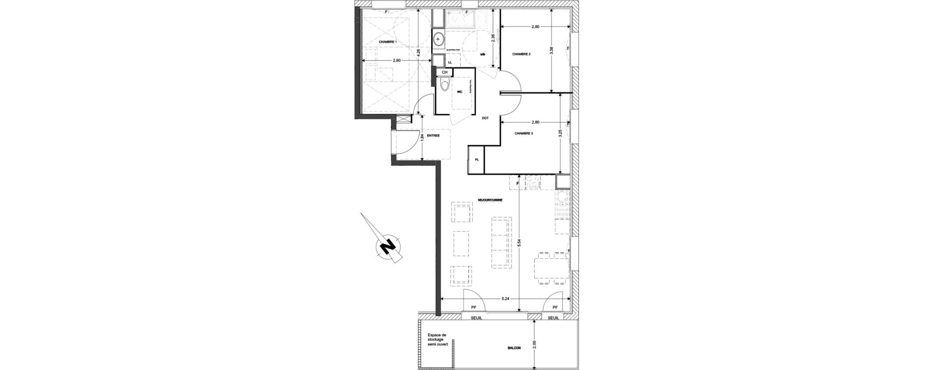 Appartement T4 de 78,69 m2 &agrave; Claix Centre