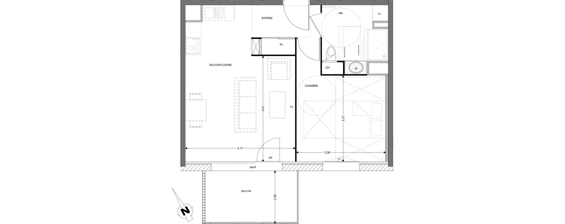 Appartement T2 de 43,48 m2 &agrave; Claix Centre