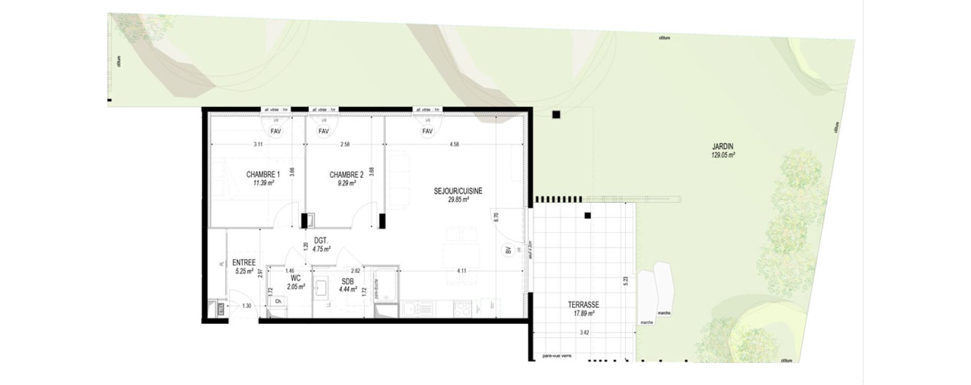 Appartement T3 de 67,01 m2 &agrave; Dom&egrave;ne Centre