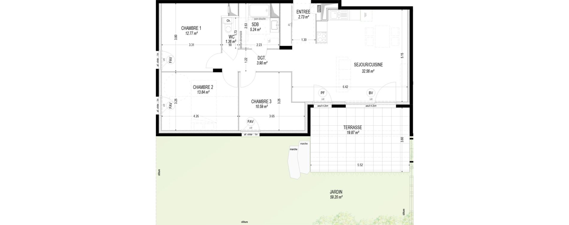 Appartement T4 de 83,01 m2 &agrave; Dom&egrave;ne Centre