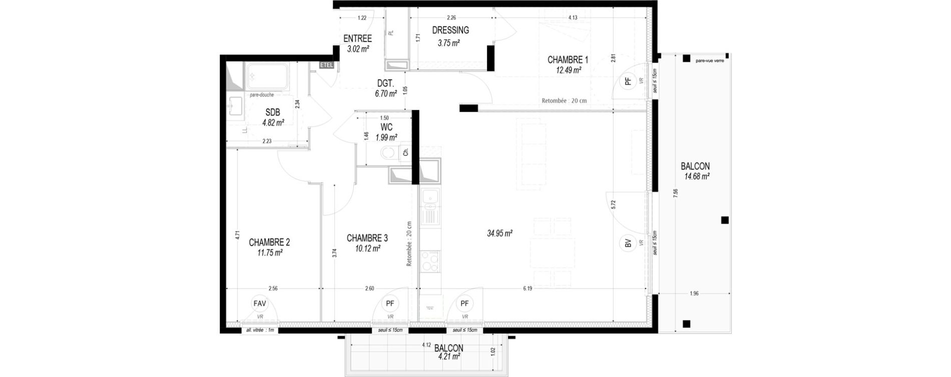 Appartement T4 de 89,61 m2 &agrave; Dom&egrave;ne Centre