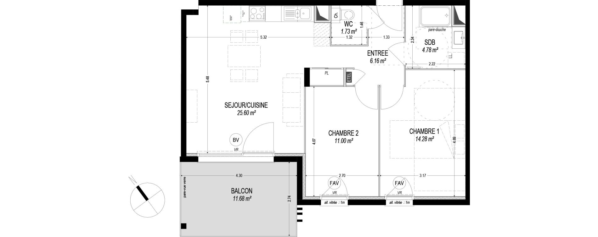 Appartement T3 de 63,55 m2 &agrave; Dom&egrave;ne Centre