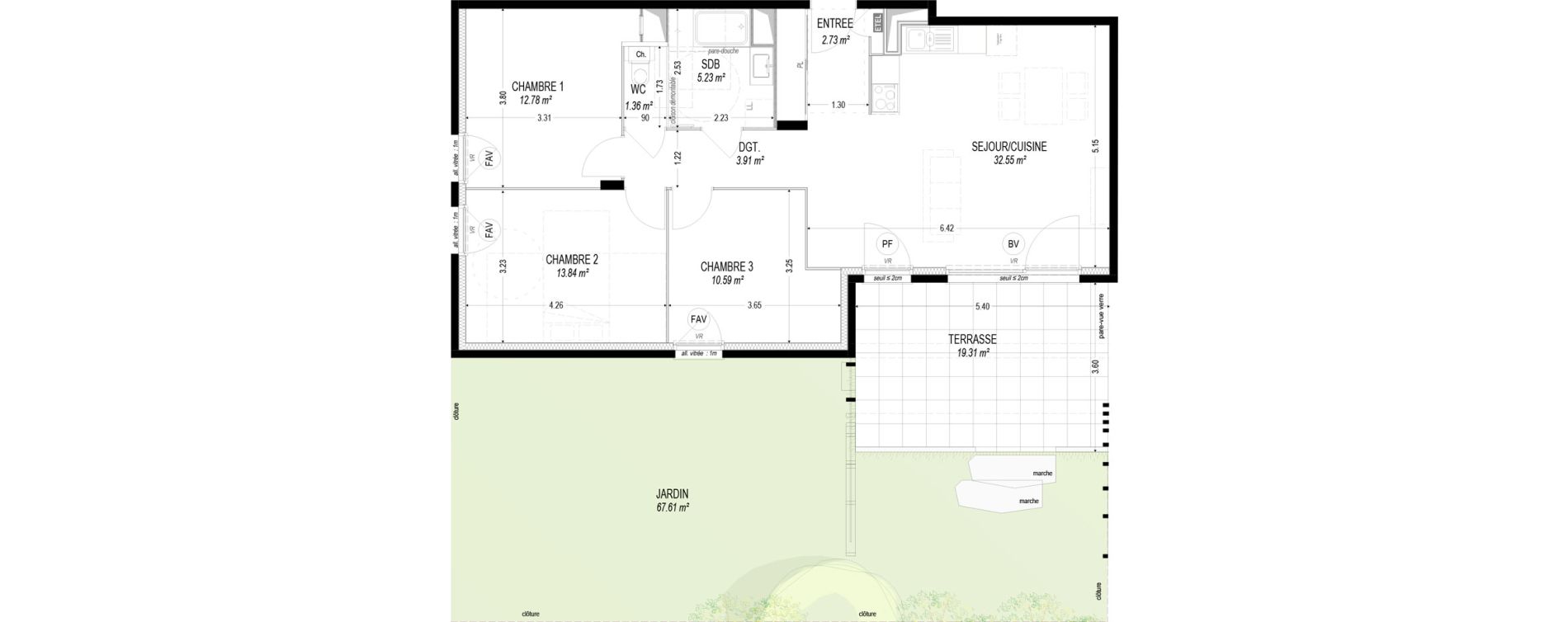 Appartement T4 de 82,98 m2 &agrave; Dom&egrave;ne Centre