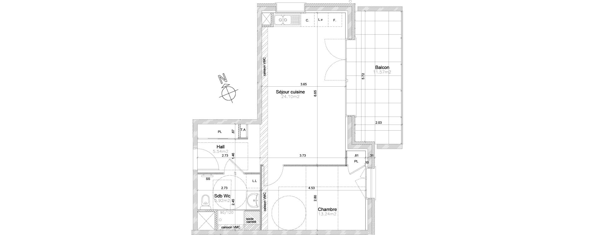 Appartement T2 de 48,80 m2 &agrave; &Eacute;chirolles Mairie langevin