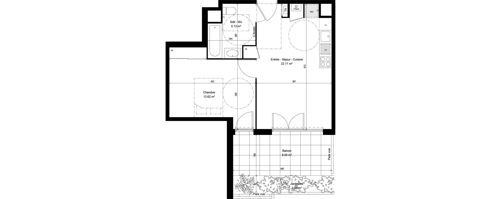 Appartement T2 de 40,86 m2 &agrave; &Eacute;chirolles Centre