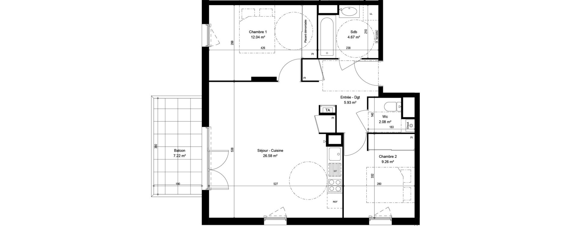 Appartement T3 de 60,56 m2 &agrave; &Eacute;chirolles Centre