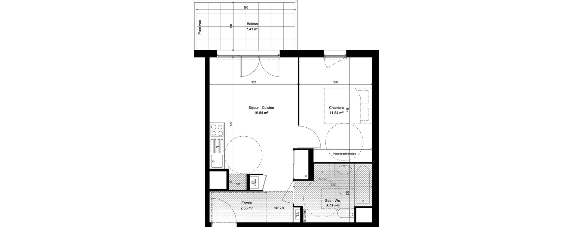 Appartement T2 de 40,38 m2 &agrave; &Eacute;chirolles Centre