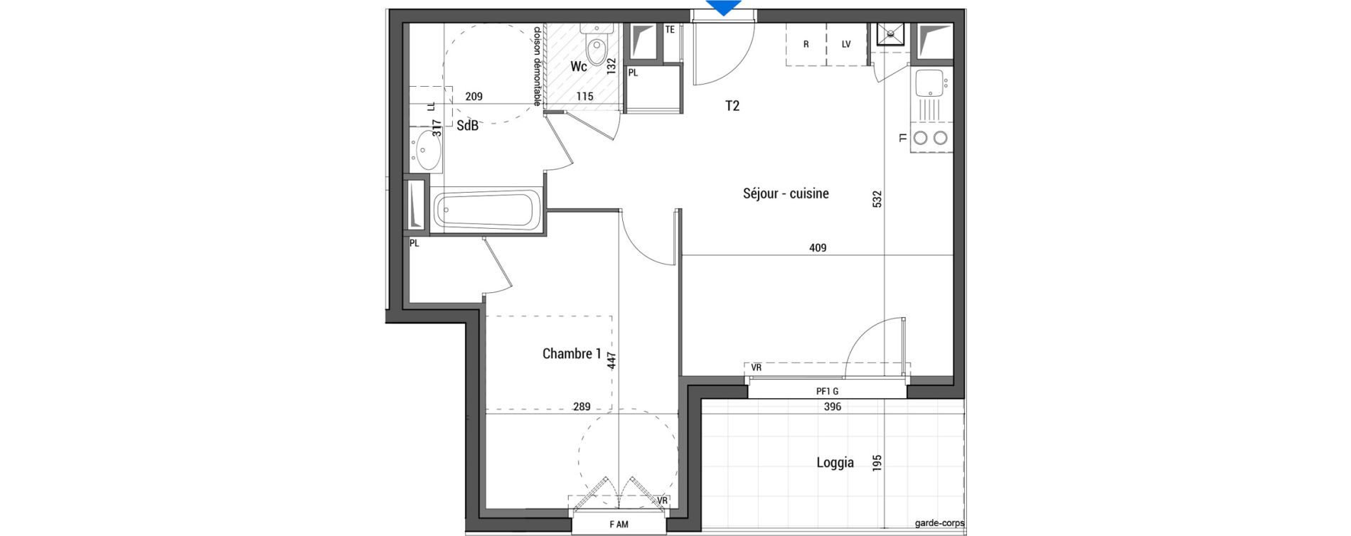 Appartement T2 de 46,10 m2 &agrave; Estrablin Centre