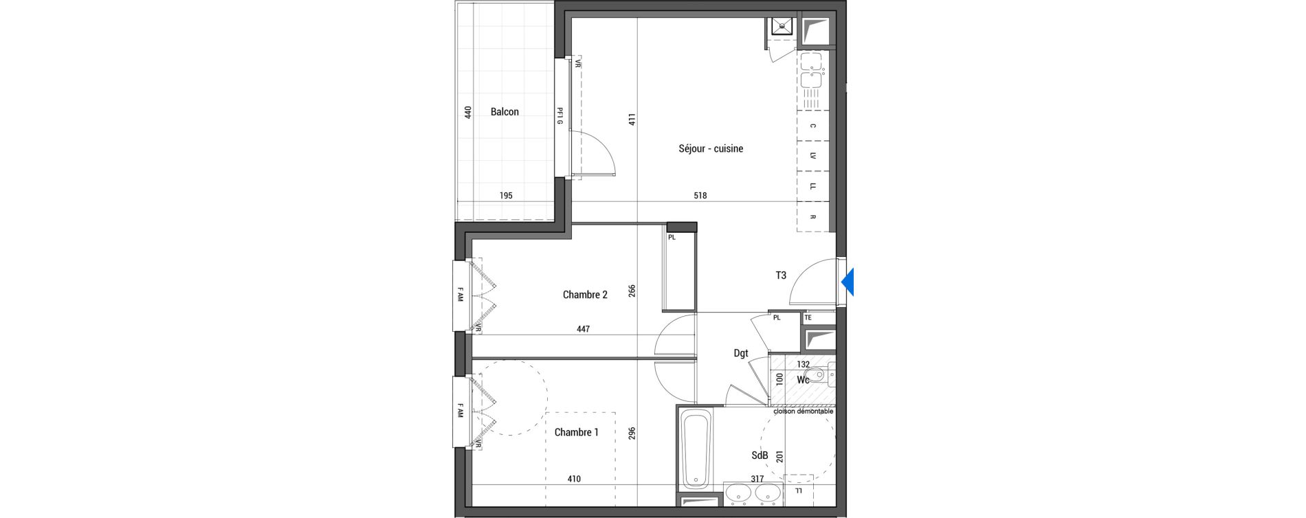 Appartement T3 de 59,95 m2 &agrave; Estrablin Centre