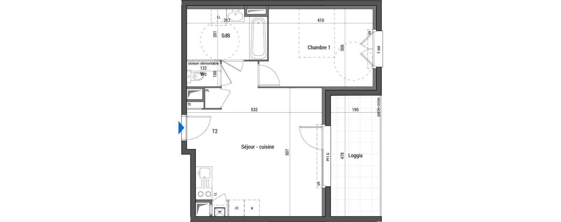 Appartement T2 de 46,80 m2 &agrave; Estrablin Centre