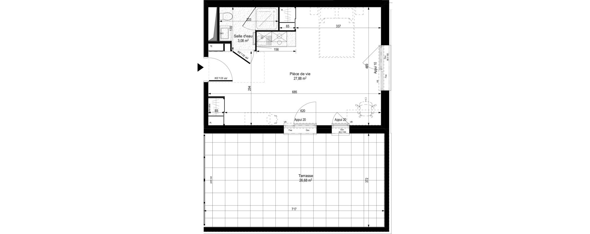 Appartement T1 meubl&eacute; de 30,96 m2 &agrave; Gi&egrave;res Centre