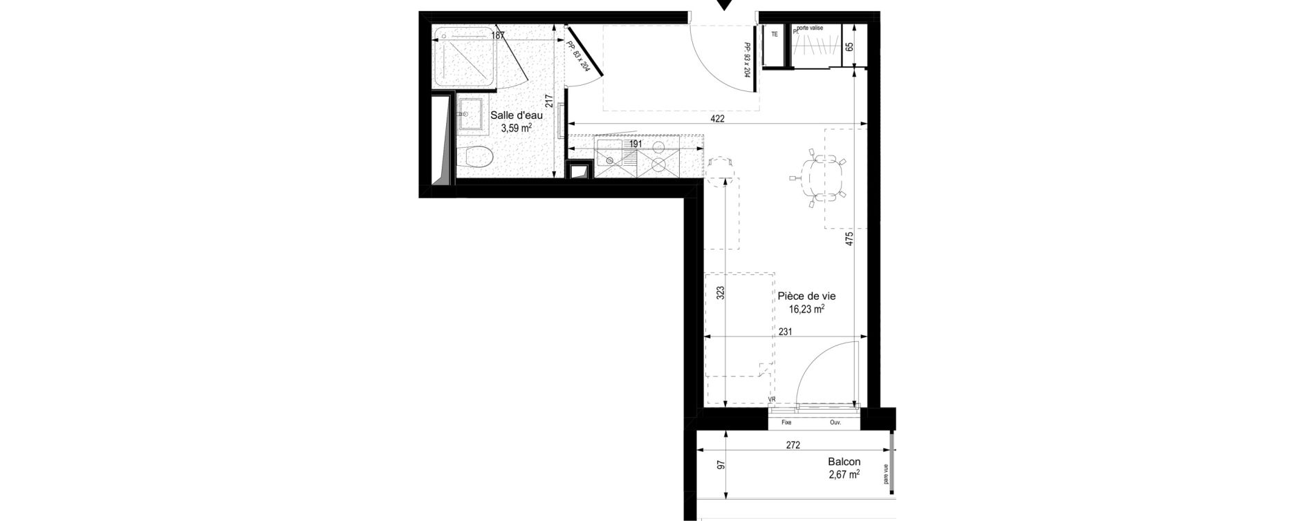 Appartement T1 meubl&eacute; de 19,82 m2 &agrave; Gi&egrave;res Centre