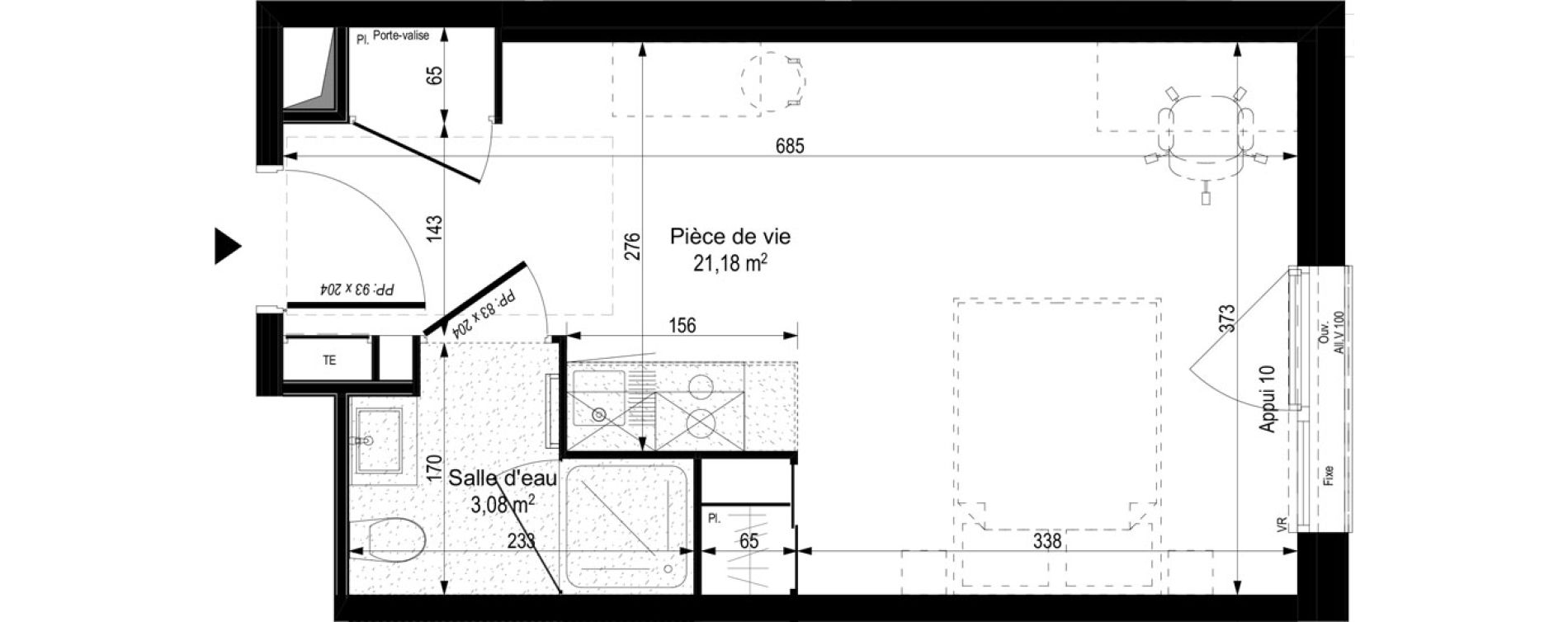 Appartement T1 meubl&eacute; de 24,26 m2 &agrave; Gi&egrave;res Centre