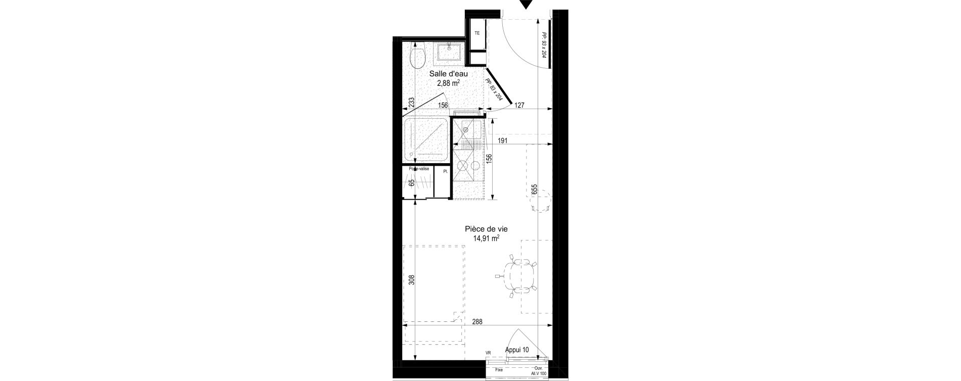 Appartement T1 meubl&eacute; de 18,54 m2 &agrave; Gi&egrave;res Centre