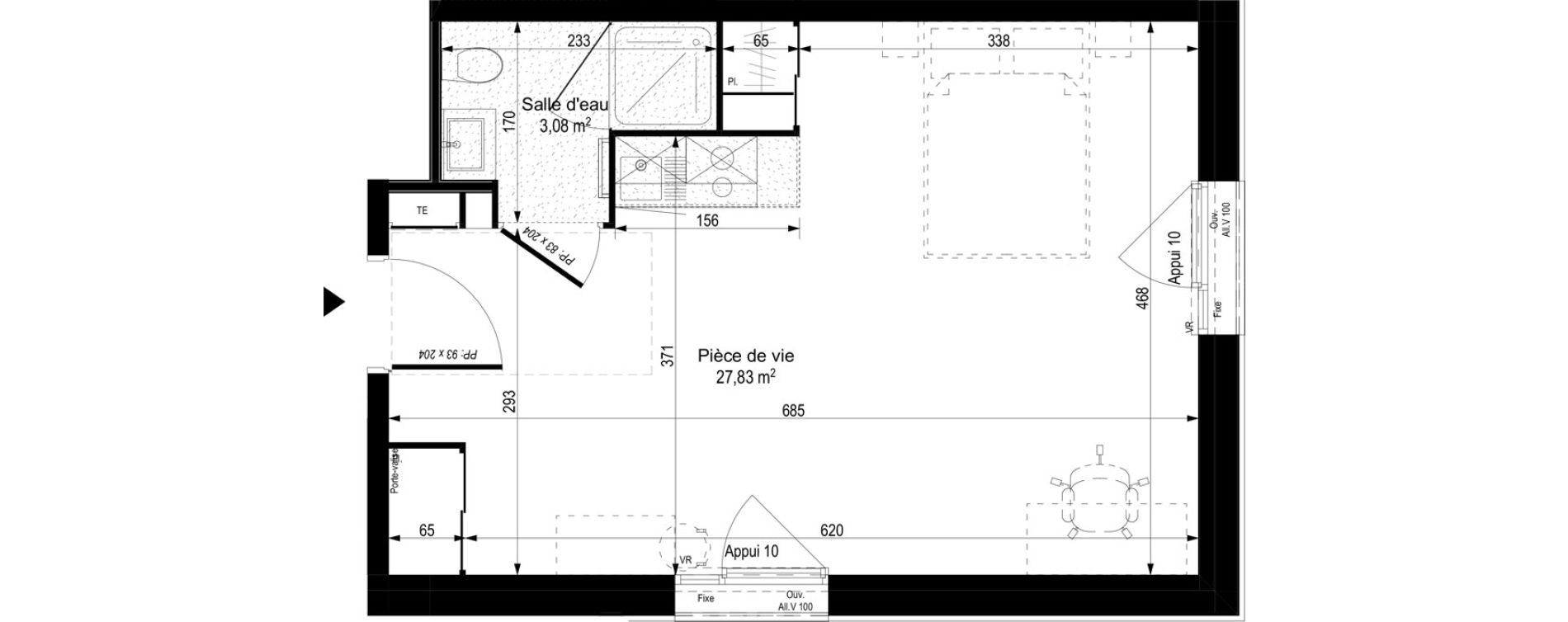 Appartement T1 meubl&eacute; de 30,91 m2 &agrave; Gi&egrave;res Centre