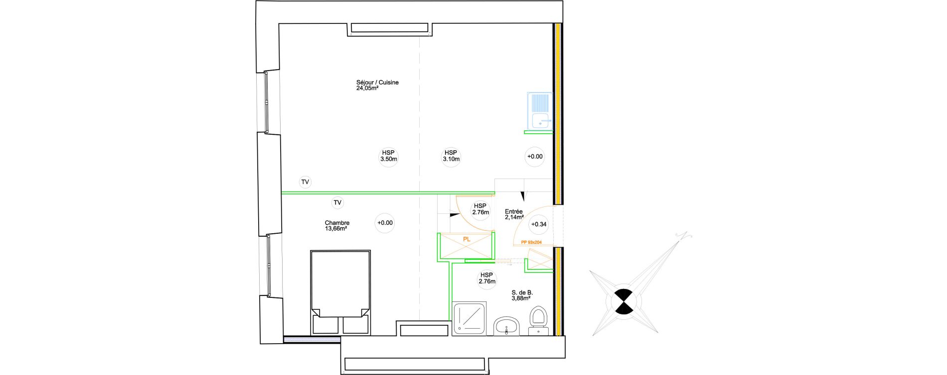 Appartement T2 de 43,73 m2 &agrave; Grenoble Hyper centre