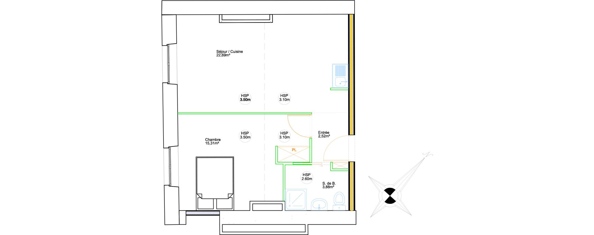 Appartement T2 de 44,40 m2 &agrave; Grenoble Hyper centre