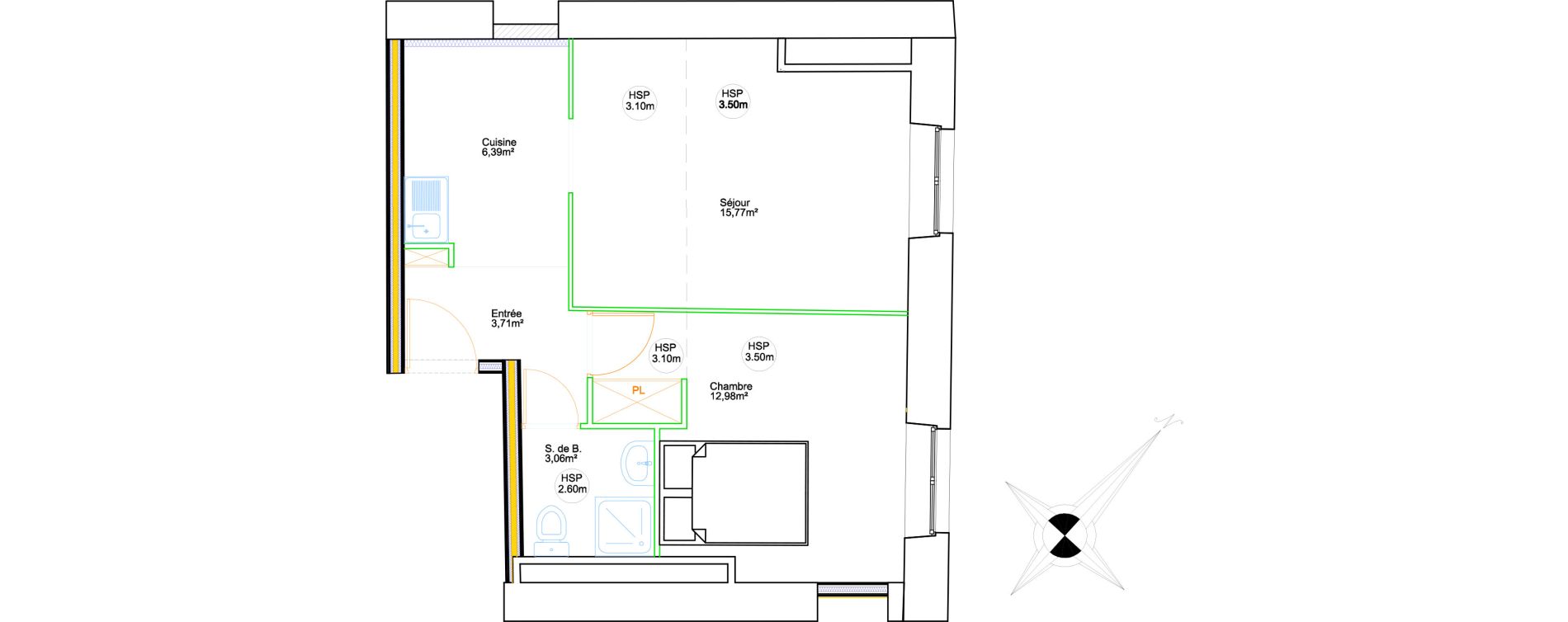 Appartement T2 de 41,91 m2 &agrave; Grenoble Hyper centre