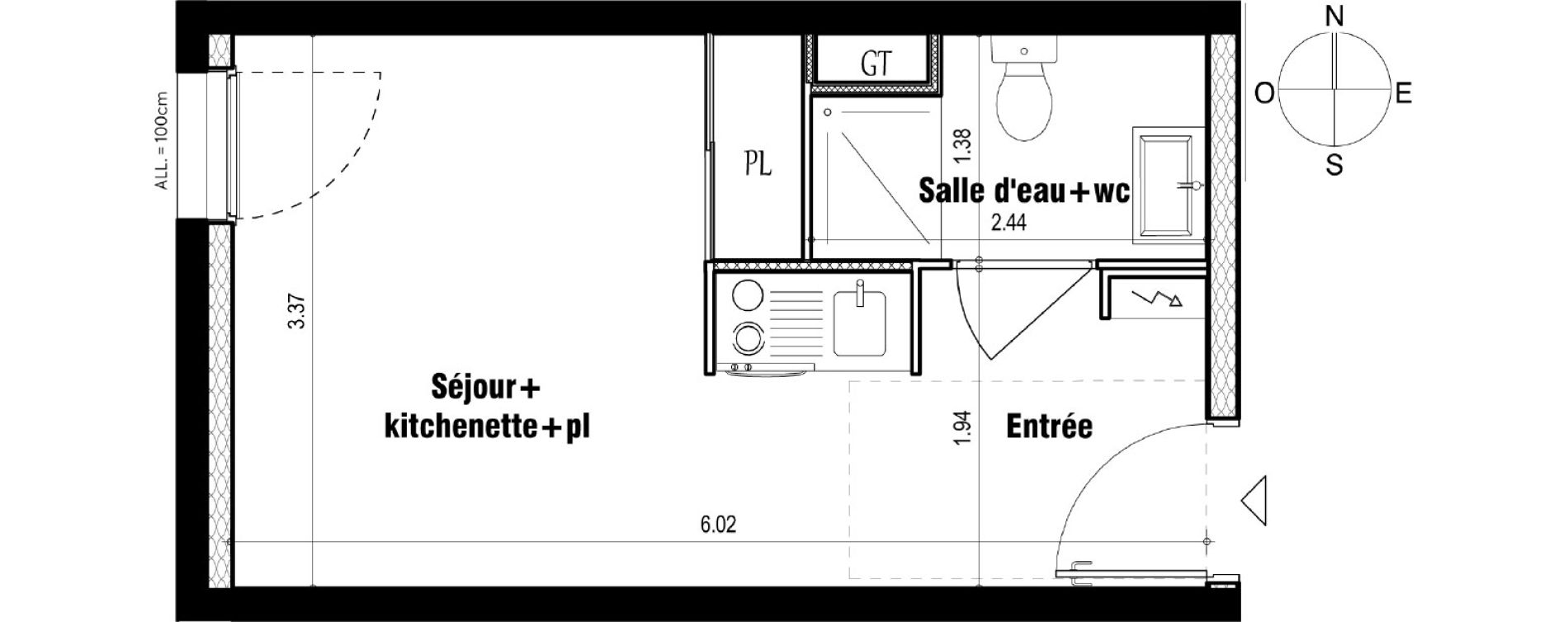 Appartement T1 de 19,56 m2 &agrave; Grenoble Bajatiere