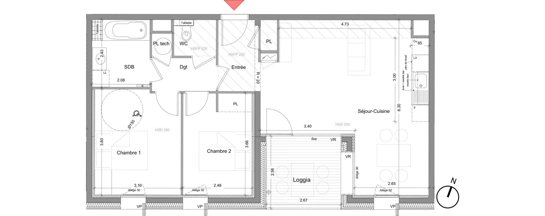 Appartement T3 de 64,60 m2 &agrave; Grenoble Presqu ile