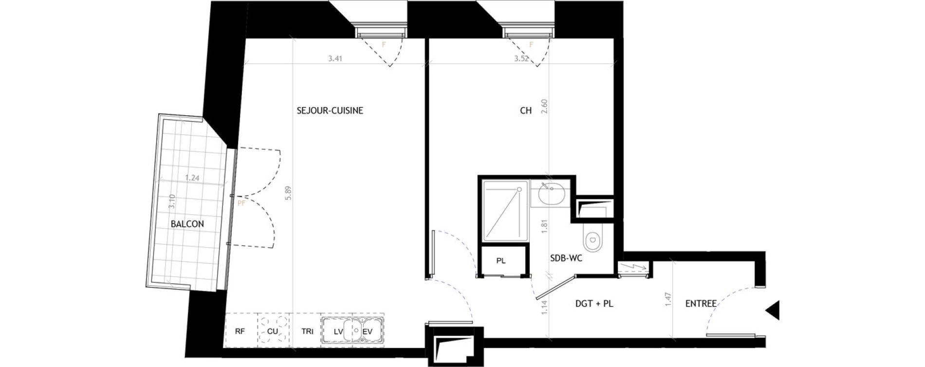 Appartement T2 de 43,84 m2 &agrave; Grenoble Arago - jean mace - martyrs