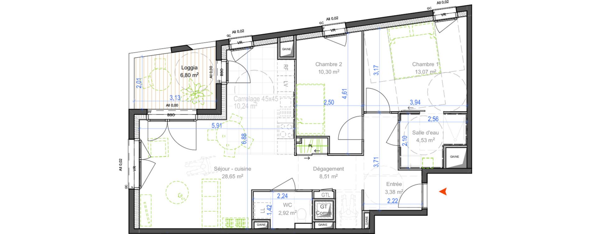 Appartement T3 de 71,36 m2 &agrave; Grenoble Presqu ile