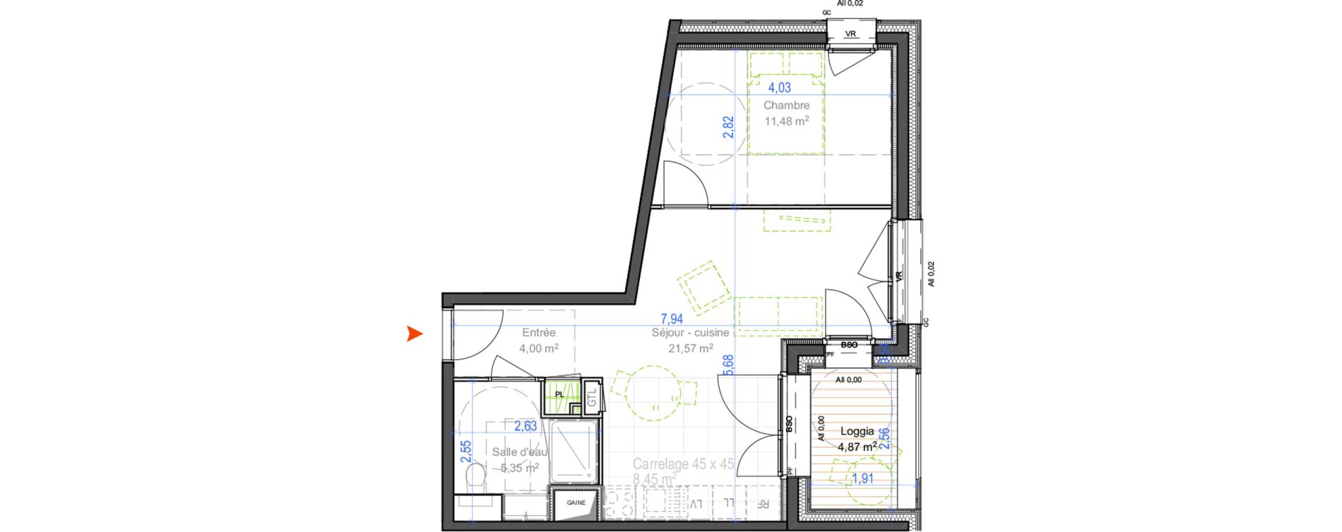 Appartement T2 de 42,40 m2 &agrave; Grenoble Presqu ile