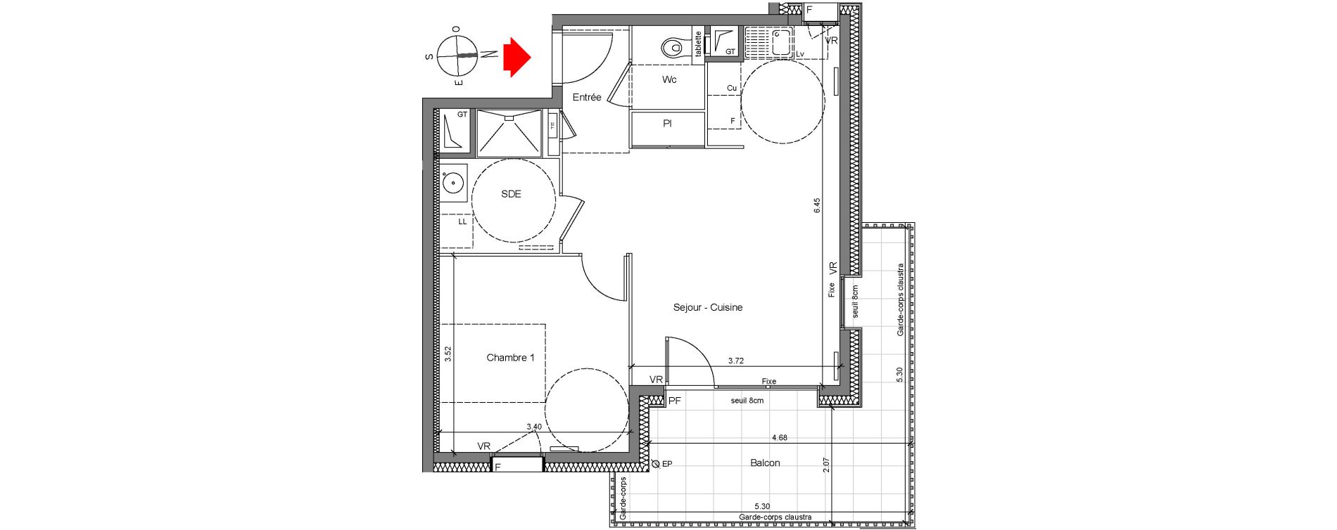 Appartement T2 de 44,84 m2 &agrave; Grenoble Berriat