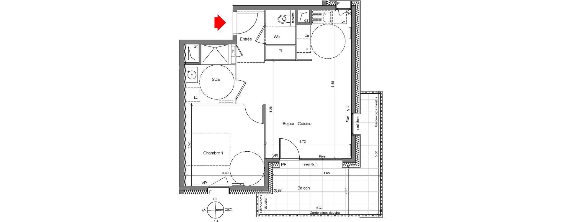 Appartement T2 de 44,84 m2 &agrave; Grenoble Berriat