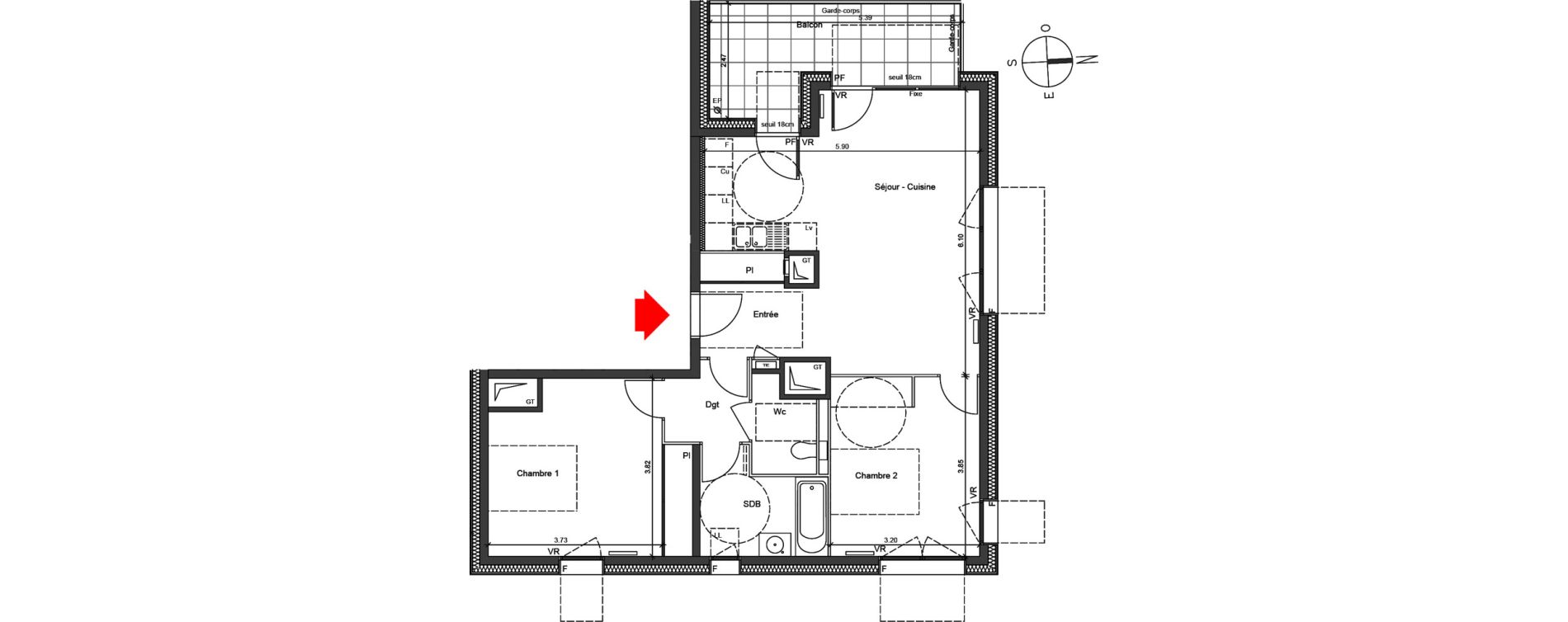 Appartement T3 de 70,06 m2 &agrave; Grenoble Berriat