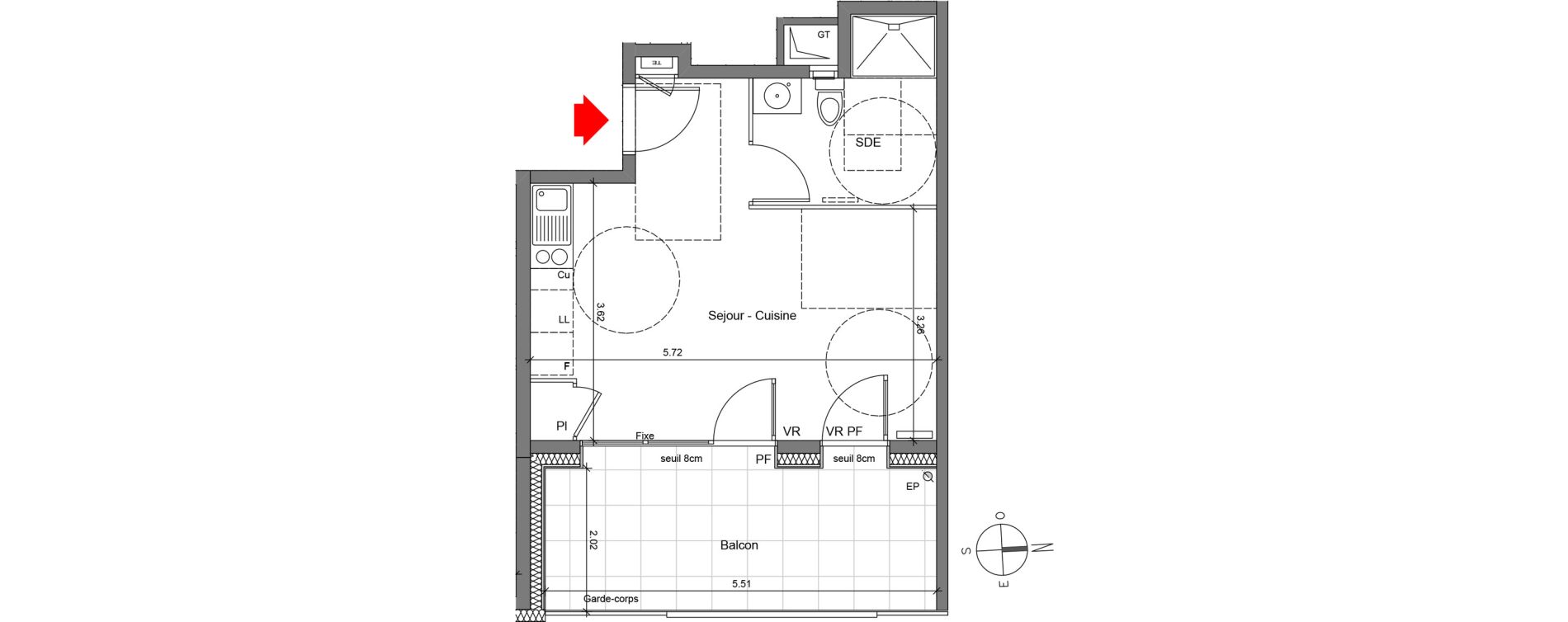 Appartement T1 de 27,78 m2 &agrave; Grenoble Berriat