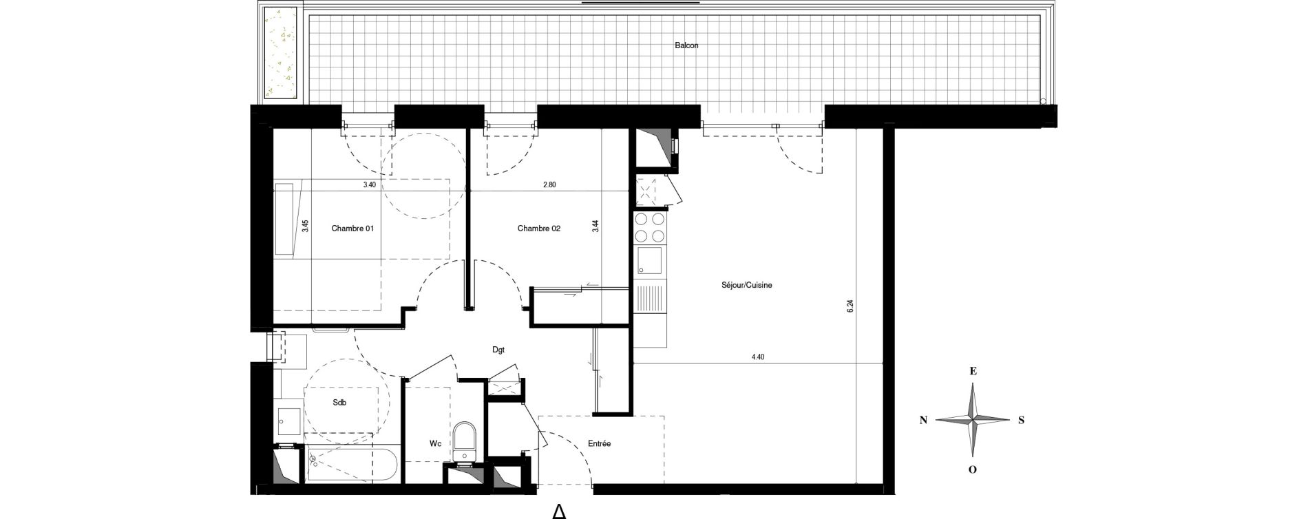 Appartement T3 de 63,75 m2 &agrave; Grenoble Abbaye jouhaux