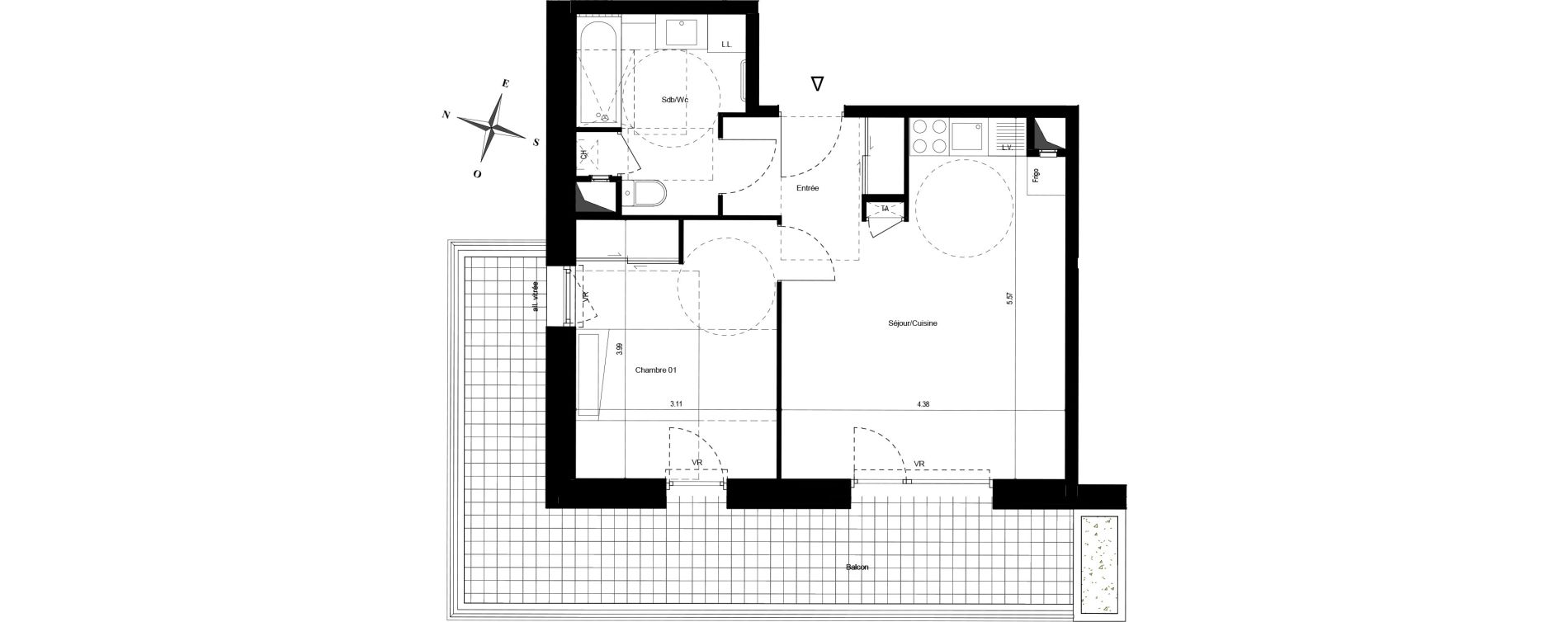 Appartement T2 de 44,49 m2 &agrave; Grenoble Abbaye jouhaux