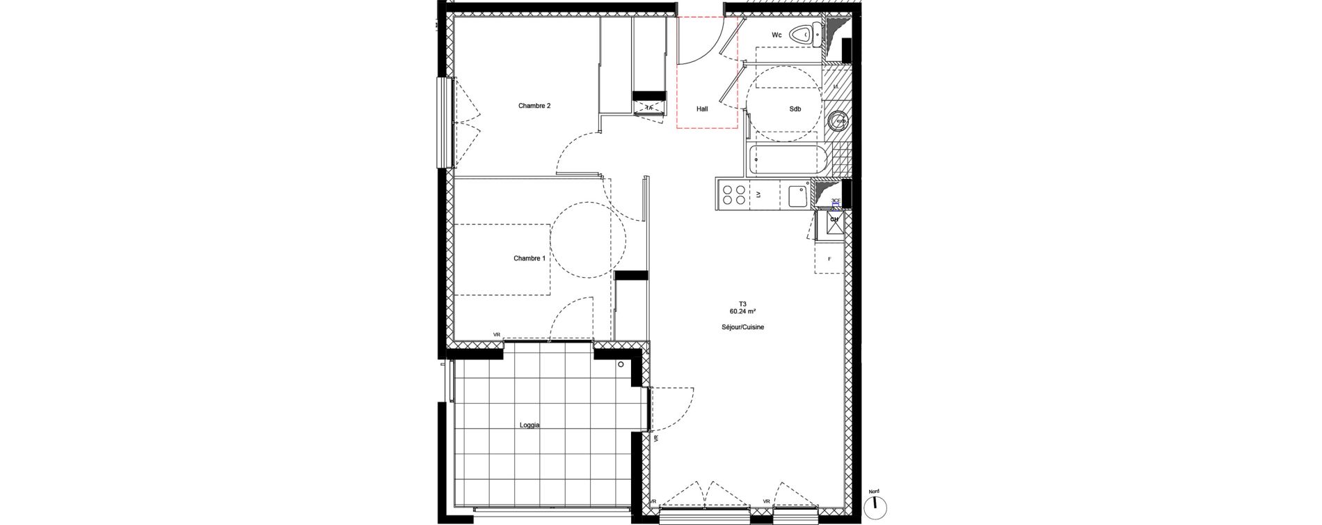 Appartement T3 de 60,24 m2 &agrave; Grenoble Abbaye jouhaux