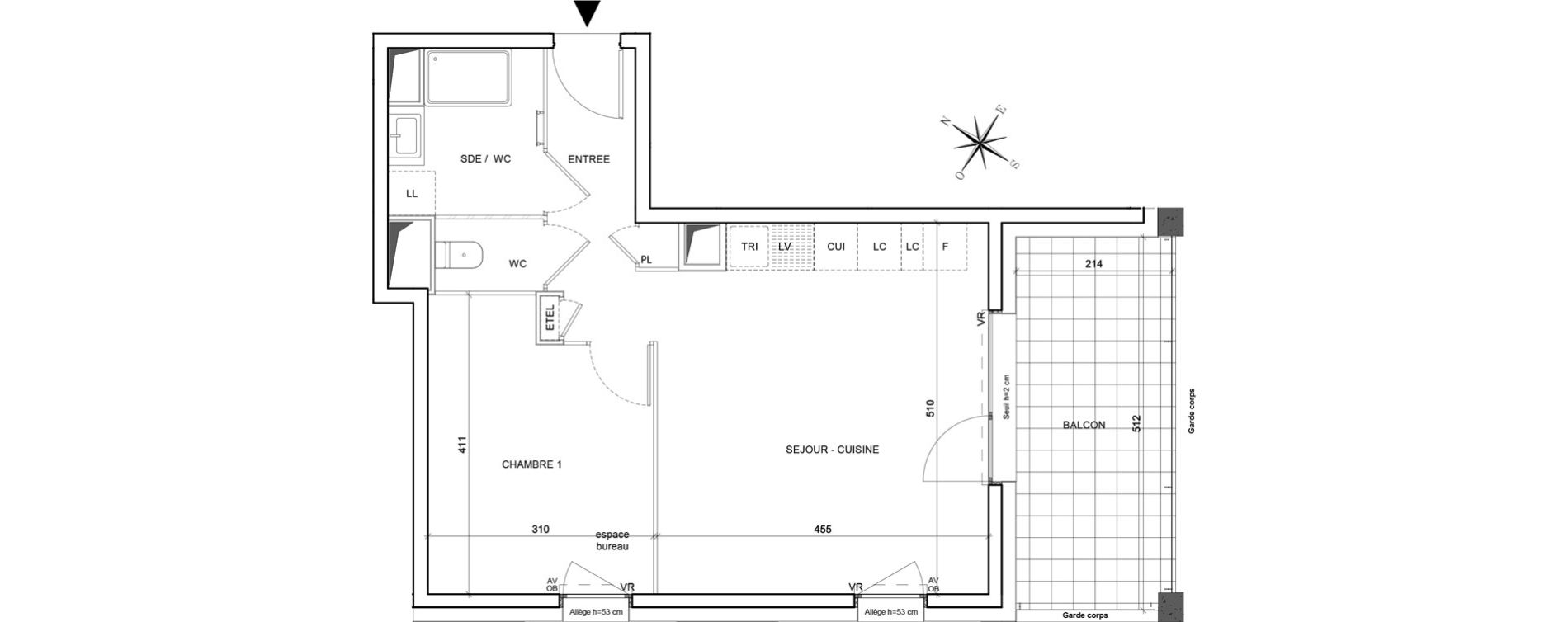 Appartement T2 de 45,56 m2 &agrave; Grenoble Poterne