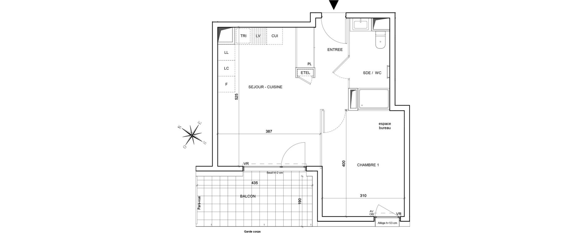 Appartement T2 de 40,36 m2 &agrave; Grenoble Poterne