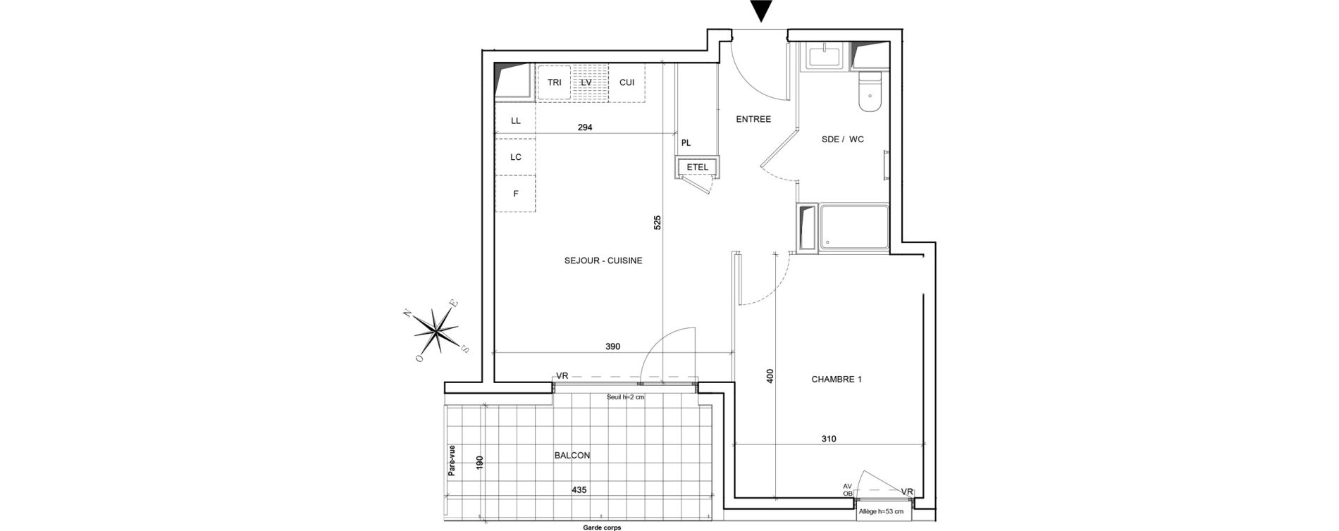 Appartement T2 de 40,36 m2 &agrave; Grenoble Poterne