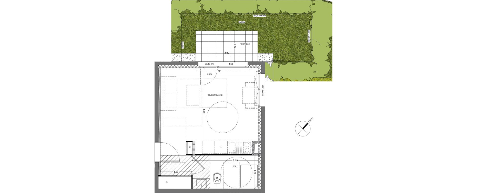 Appartement T1 de 27,28 m2 &agrave; Grenoble Lib&eacute;ration